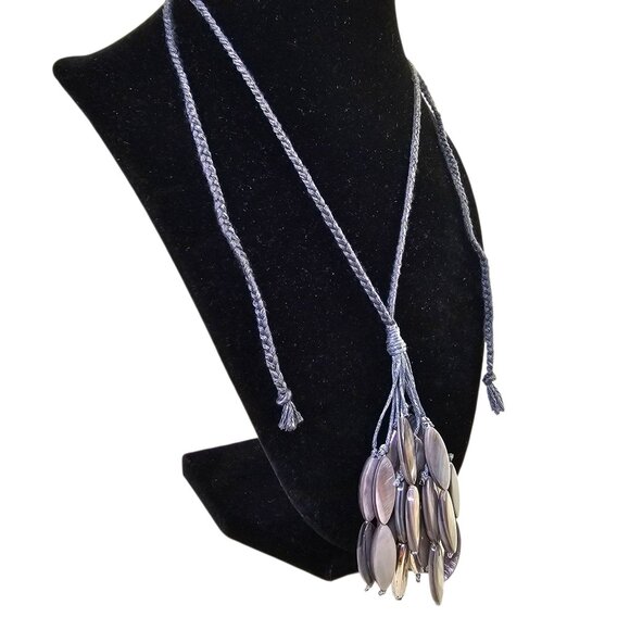 J Jill Necklace Abalone Sculpted Shell Tassel‎ Pendant & Braided Grey Cord Adj. - Picture 4 of 7
